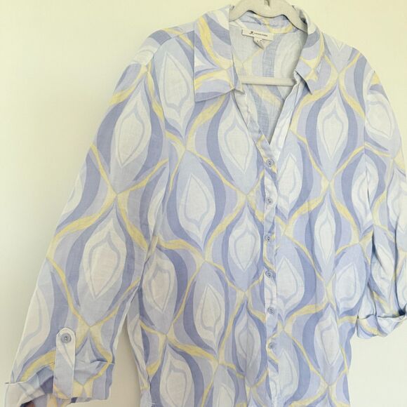 JM Collection Multicolor Linen Button 34 Sleeve Summer Comfy Artsy Shirt Top 14 - Picture 9 of 9